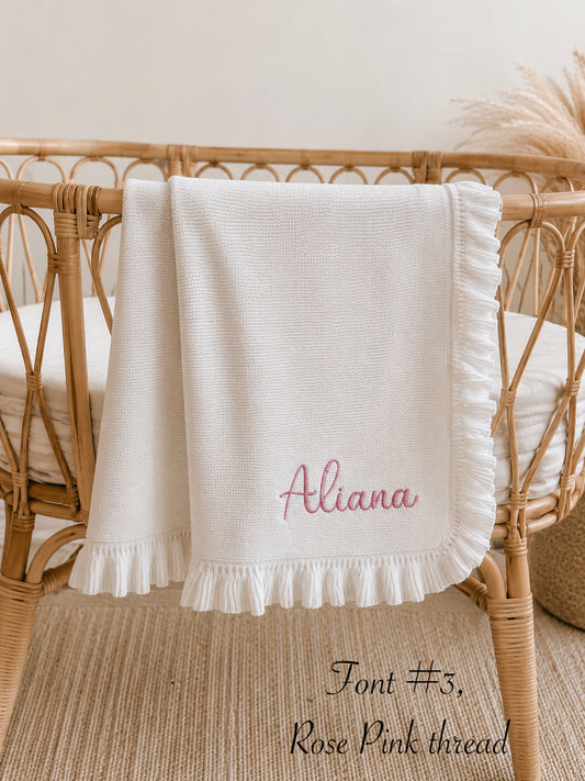White Organic Cotton Ruffle Baby Blanket