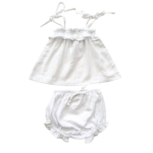 Bamboo Muslin Tie Dress - White - Harp Angel Boutique