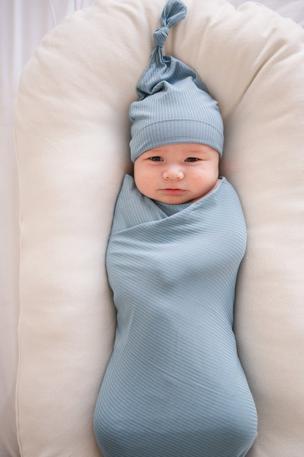 Bamboo Stretch Swaddle - Arona Blue Ribbed - Harp Angel Boutique