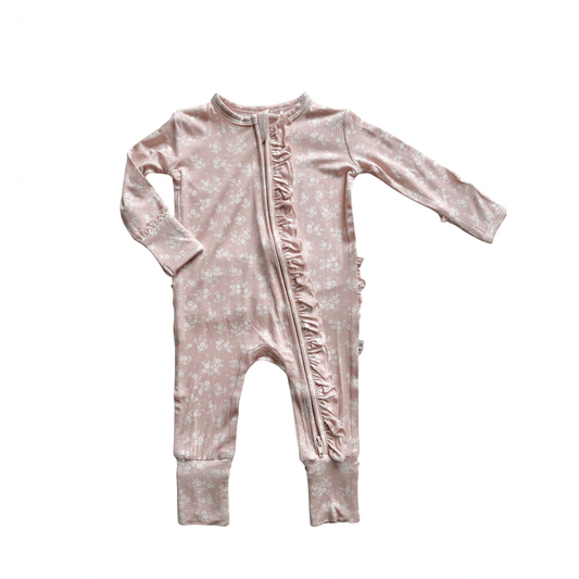 Blush Blossoms Baby Pajamas | Ruffle Zipper Romper - Harp Angel Boutique