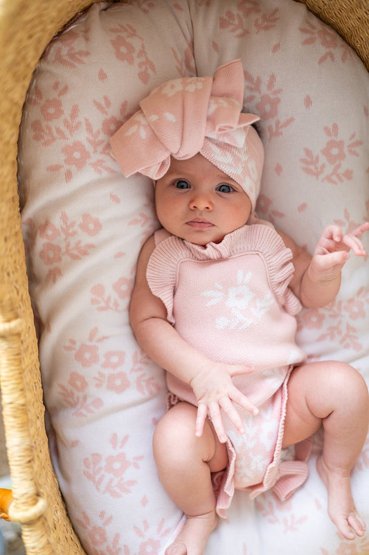 Blush Blossoms Organic Knit Ruffle Romper - Harp Angel Boutique
