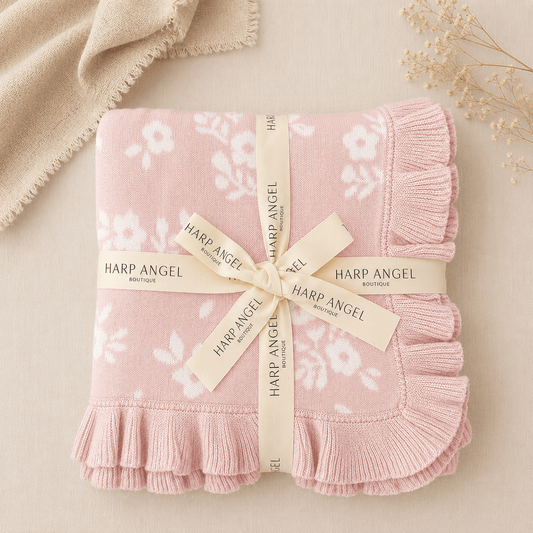 Blush Blossoms Organic Ruffle Baby Blanket - Harp Angel Boutique