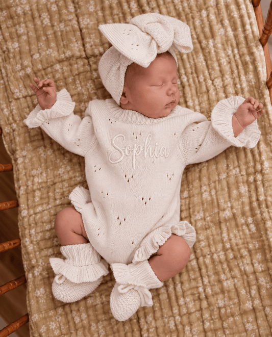 Blush Pink Organic Cotton Pointelle Bow Baby Headband - Harp Angel Boutique