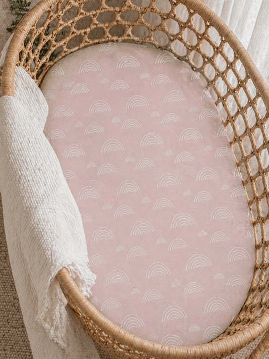 Blush Pink Rainbow Bamboo Changing Pad Cover - Harp Angel Boutique