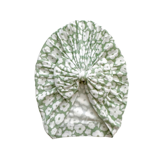 Bow Turban Hat - Sage Ditsy Floral - Harp Angel Boutique