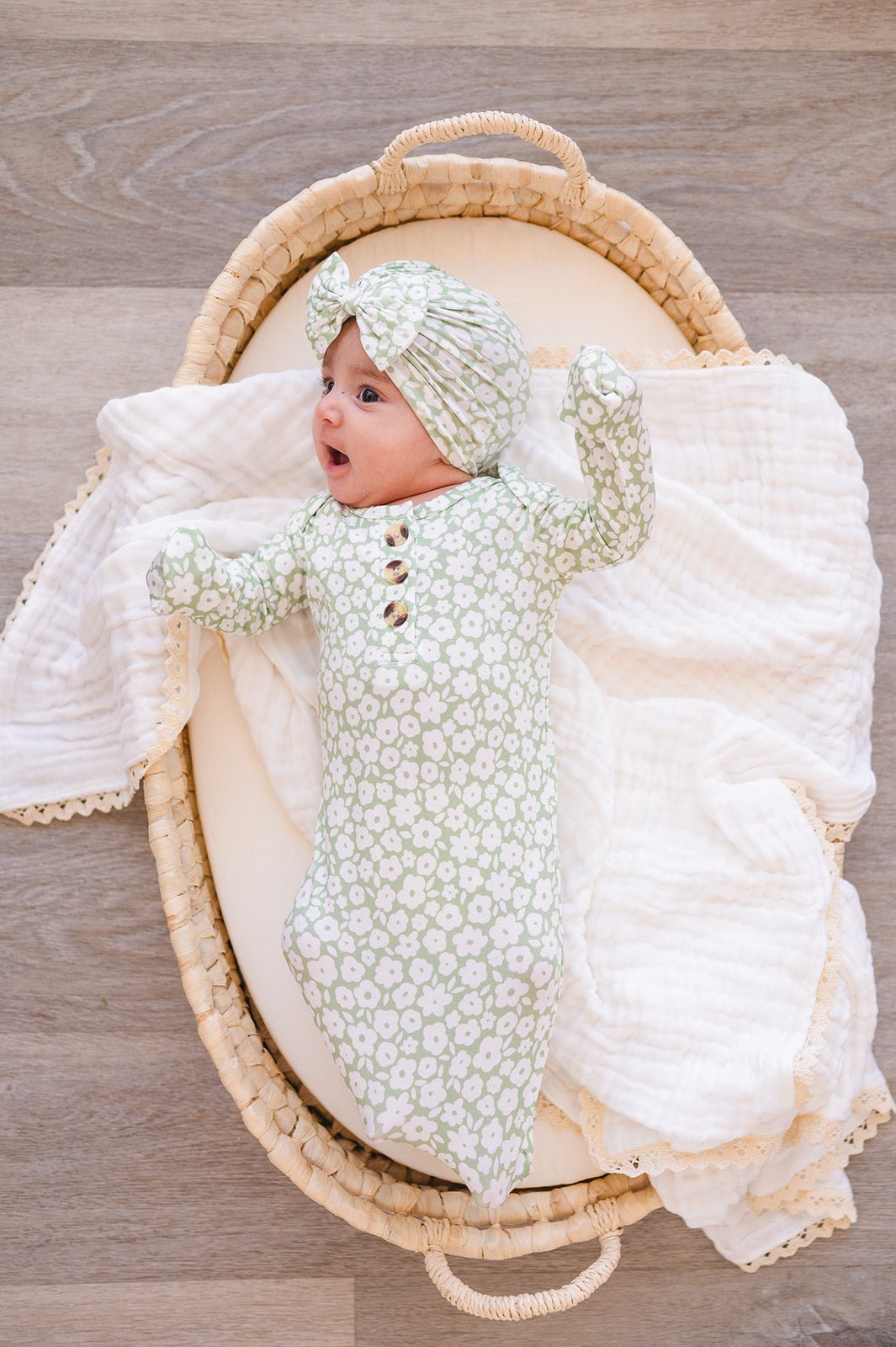 Bow Turban Hat - Sage Ditsy Floral - Harp Angel Boutique
