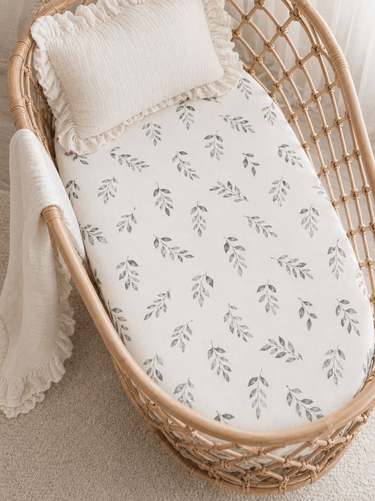 Green Leaves Bamboo Changing Pad Cover | Bassinet & Lounger Cover - Harp Angel Boutique