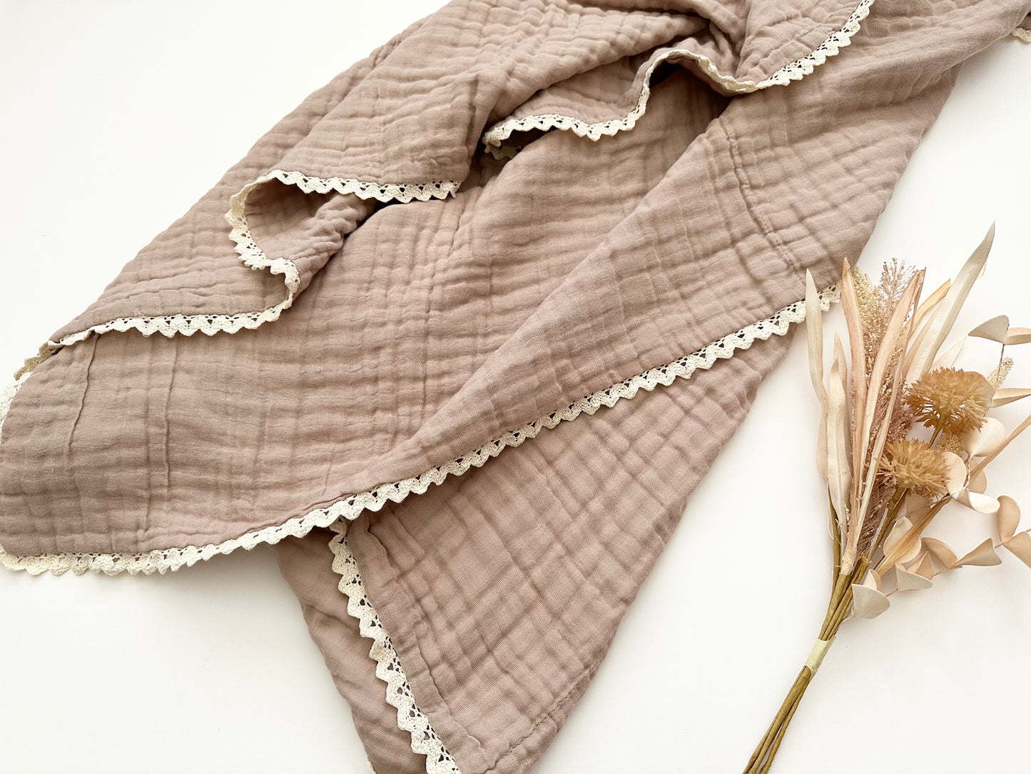 Lace 6-Layer Swaddle Blanket - Mocha - Harp Angel Boutique