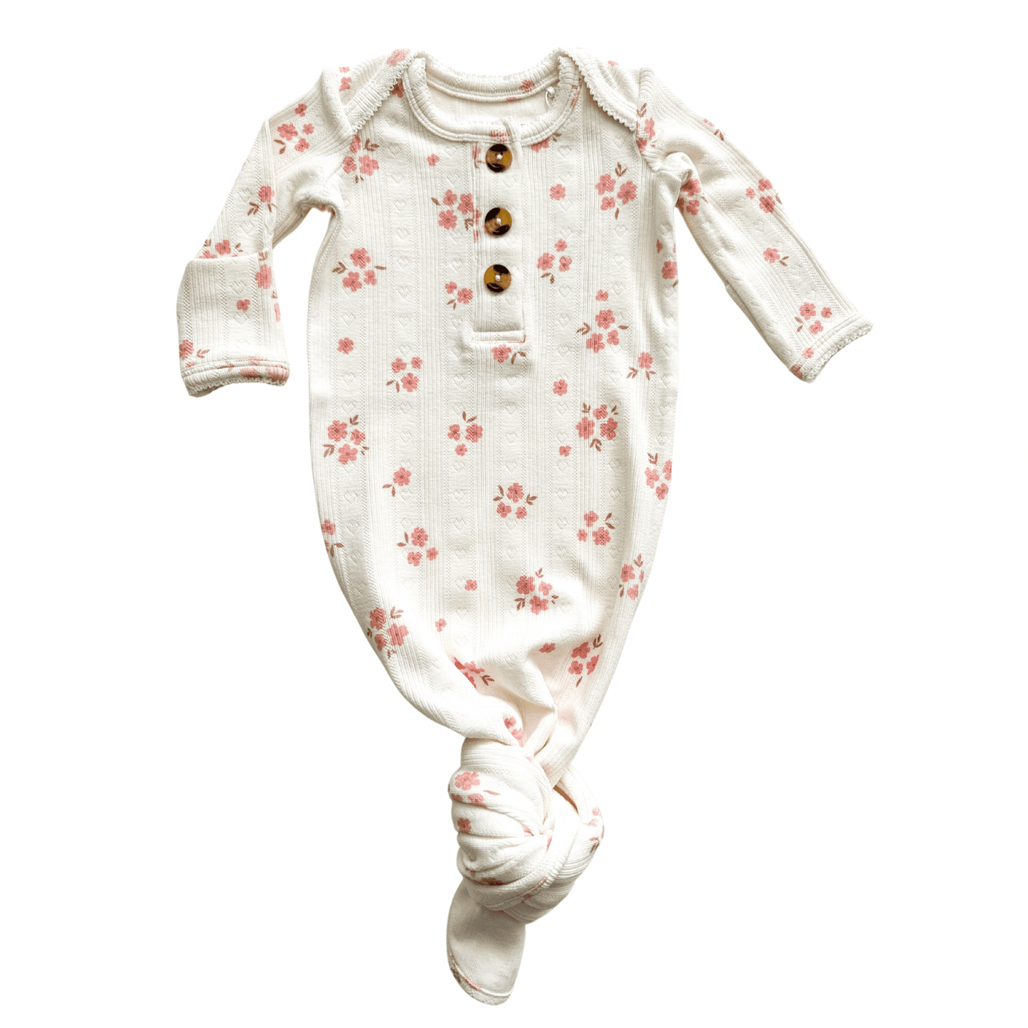 Knotted Baby Gown - Pink Floral Pointelle - Harp Angel Boutique