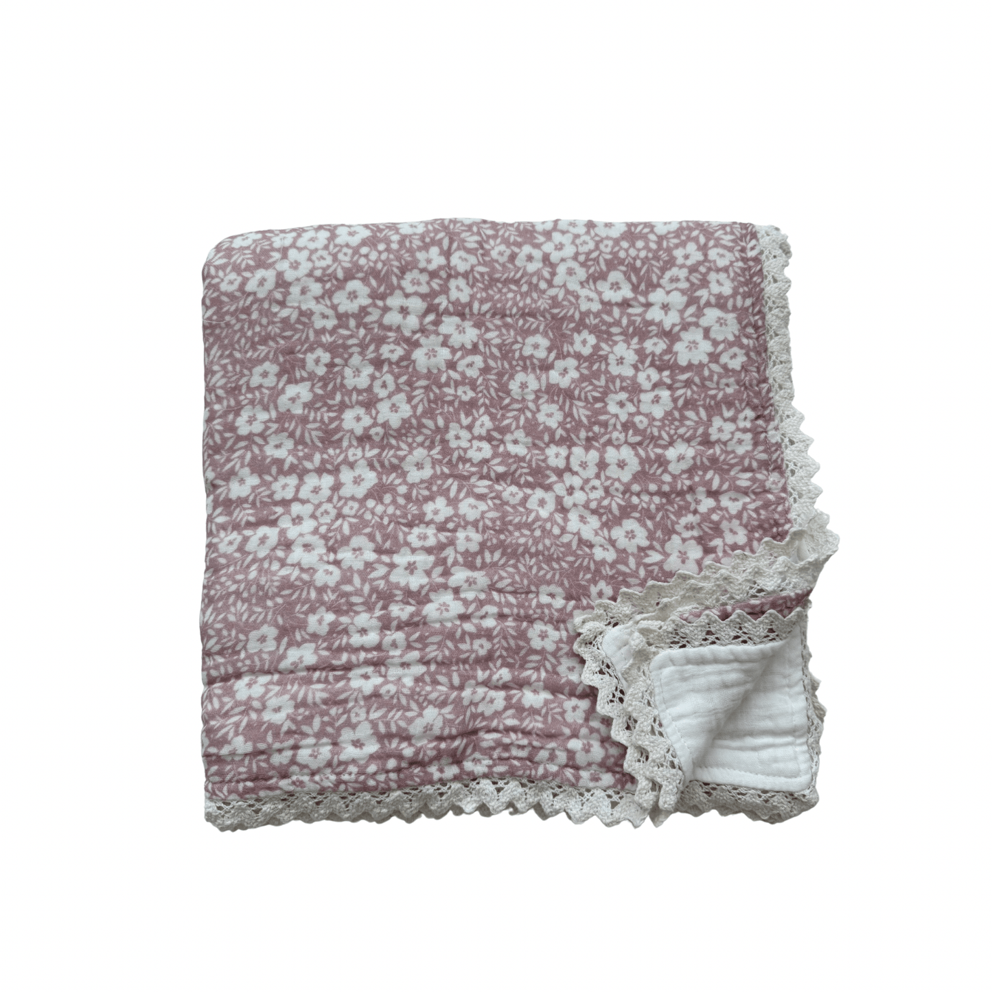 Muslin 6 - Layer Blanket - Mauve Bloom Lace - Harp Angel Boutique