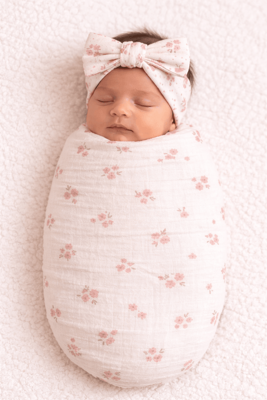 Muslin Swaddle Blanket - Pink Floral - Harp Angel Boutique