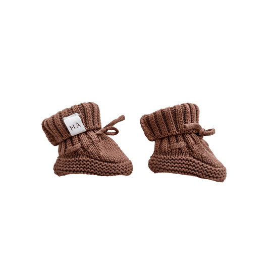 Organic Knit Booties - Brown - Harp Angel Boutique