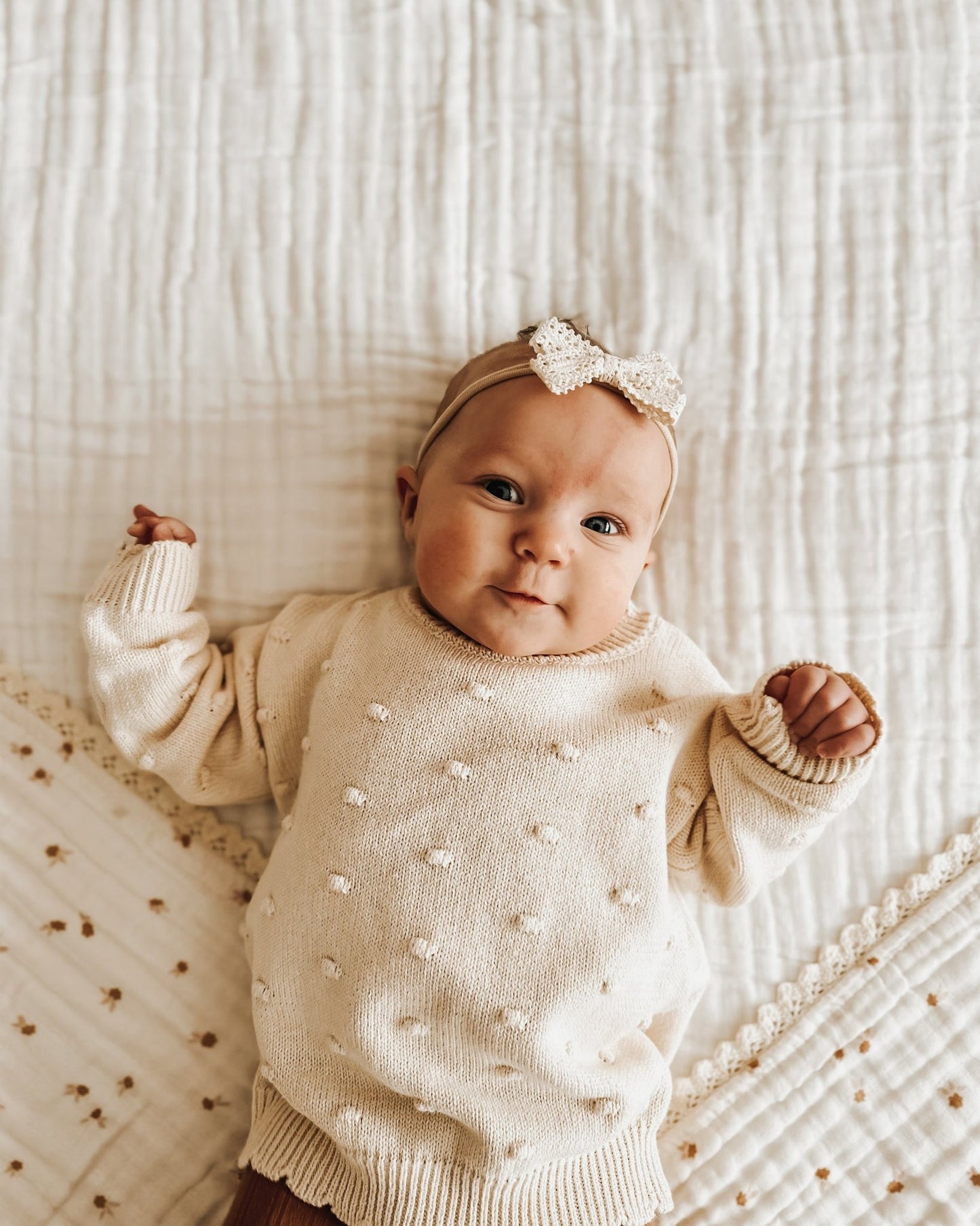 Organic Knit Sweater - Cream Pom - Harp Angel Boutique