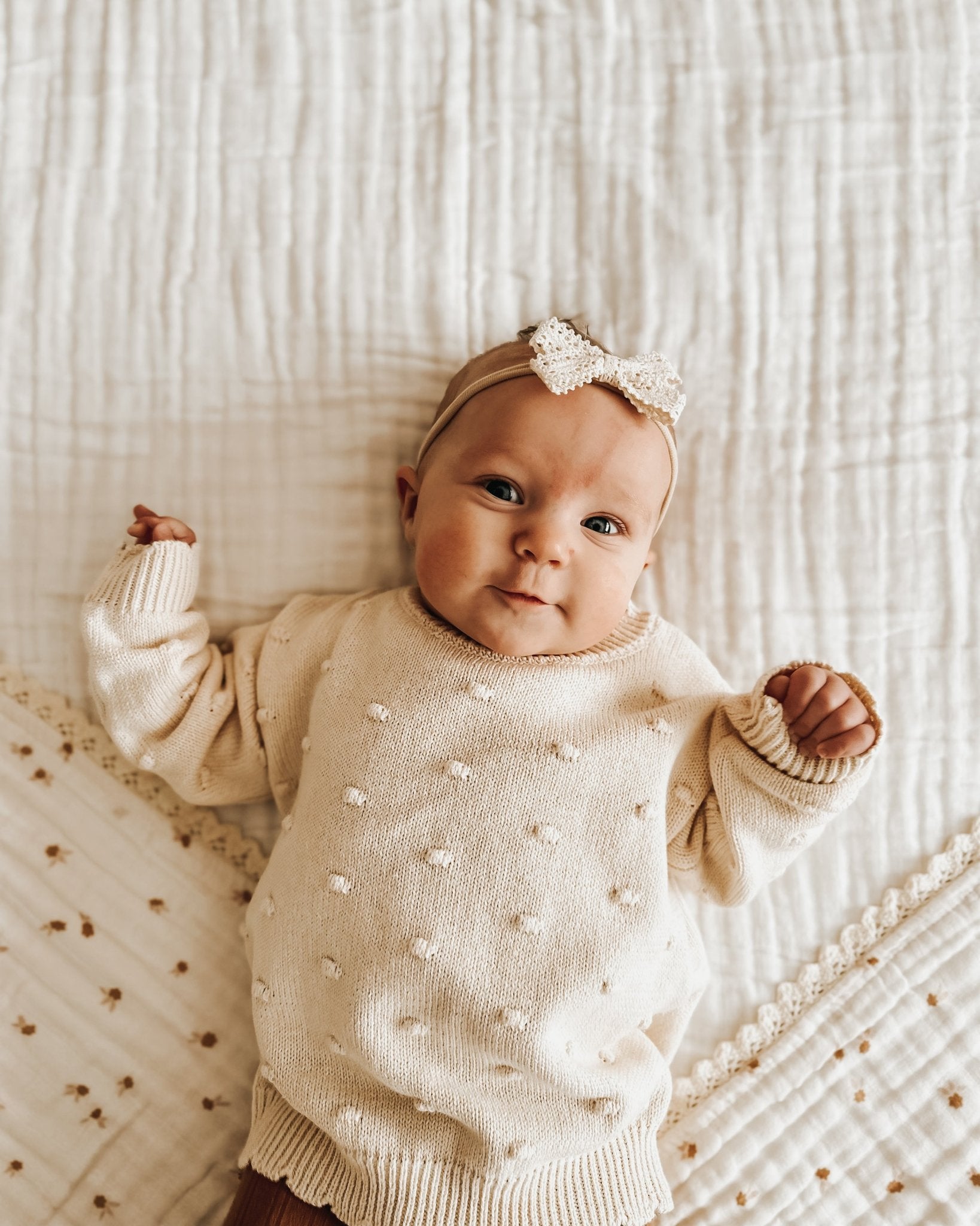 Organic Knit Sweater - Cream Pom - Harp Angel Boutique