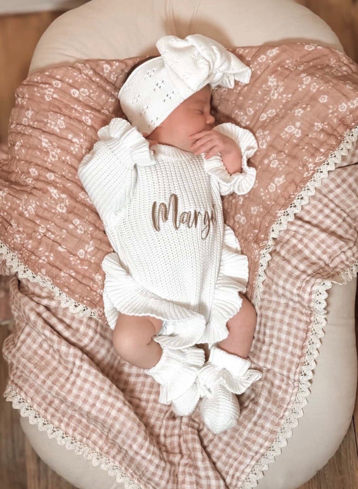 PRE - ORDER** Organic Muslin 6 - Layer Blanket - Sweet Pea Lace - Harp Angel Boutique