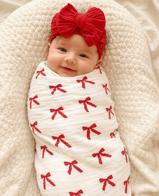 Red Nylon Oversized Top Knot Baby Headband - Harp Angel Boutique