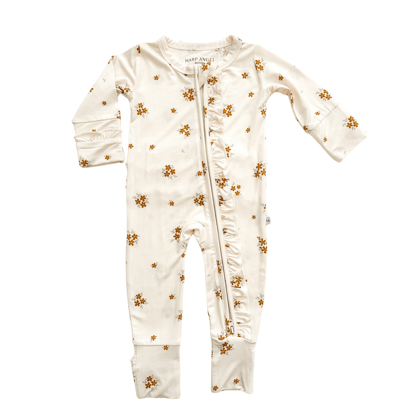 Ruffle Zipper One Piece - Caramel Bloom - Harp Angel Boutique
