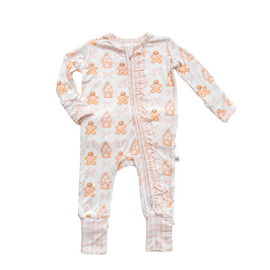 Ruffle Zipper Romper - Gingerbread Dreams - Harp Angel Boutique