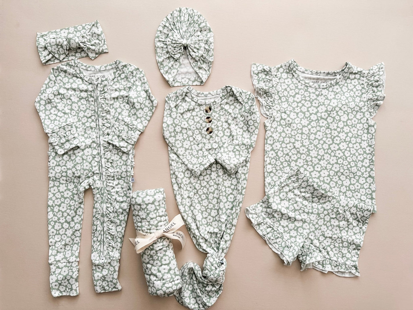 Sage Ditsy Floral Bow Headband - Harp Angel Boutique