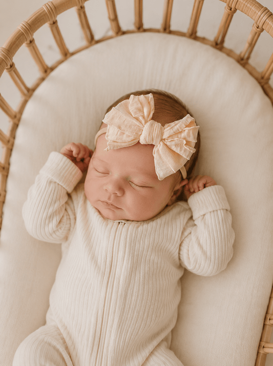 Soft Apricot Chiffon One Size Knot Bow Headband - Harp Angel Boutique
