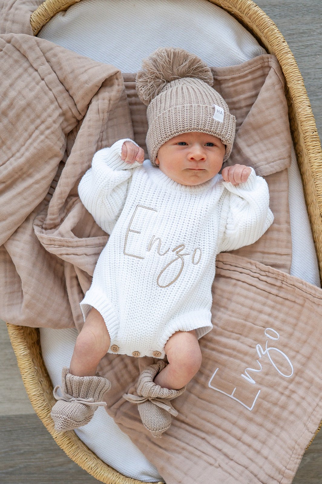 Taupe Organic Cotton Knit Baby Booties - Harp Angel Boutique