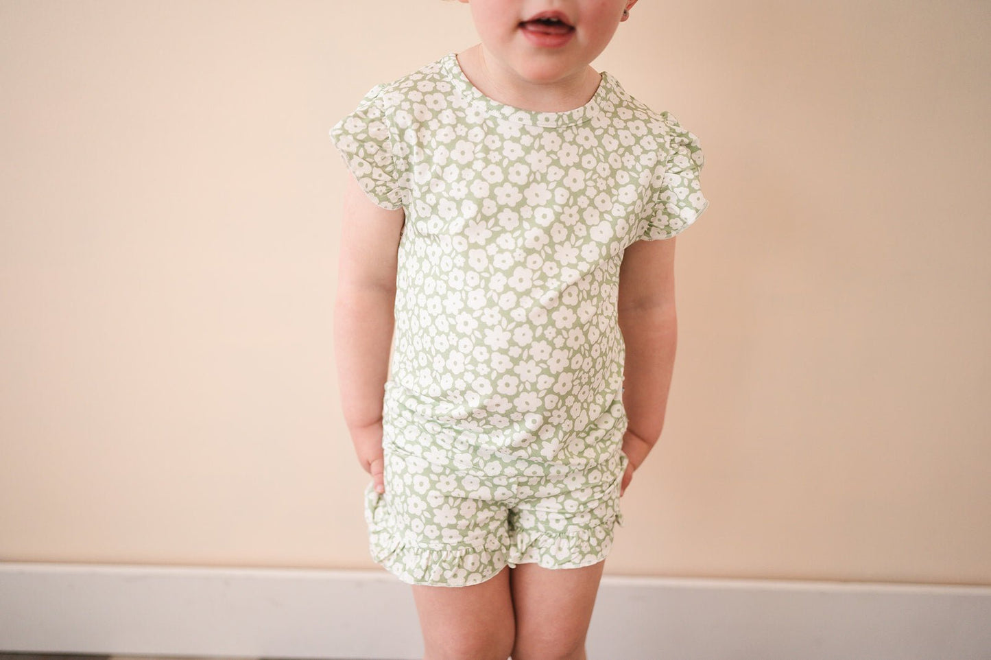 Two-Piece Short Set - Sage Ditsy Floral - Harp Angel Boutique