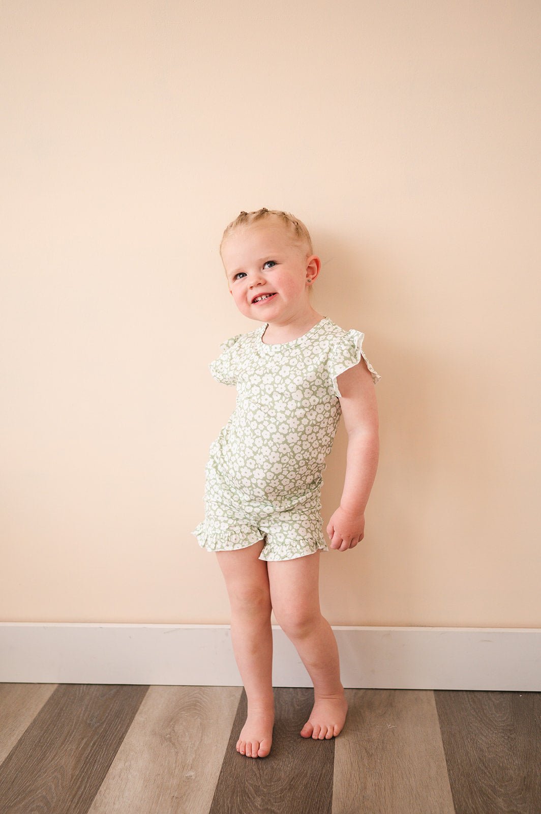 Two-Piece Short Set - Sage Ditsy Floral - Harp Angel Boutique