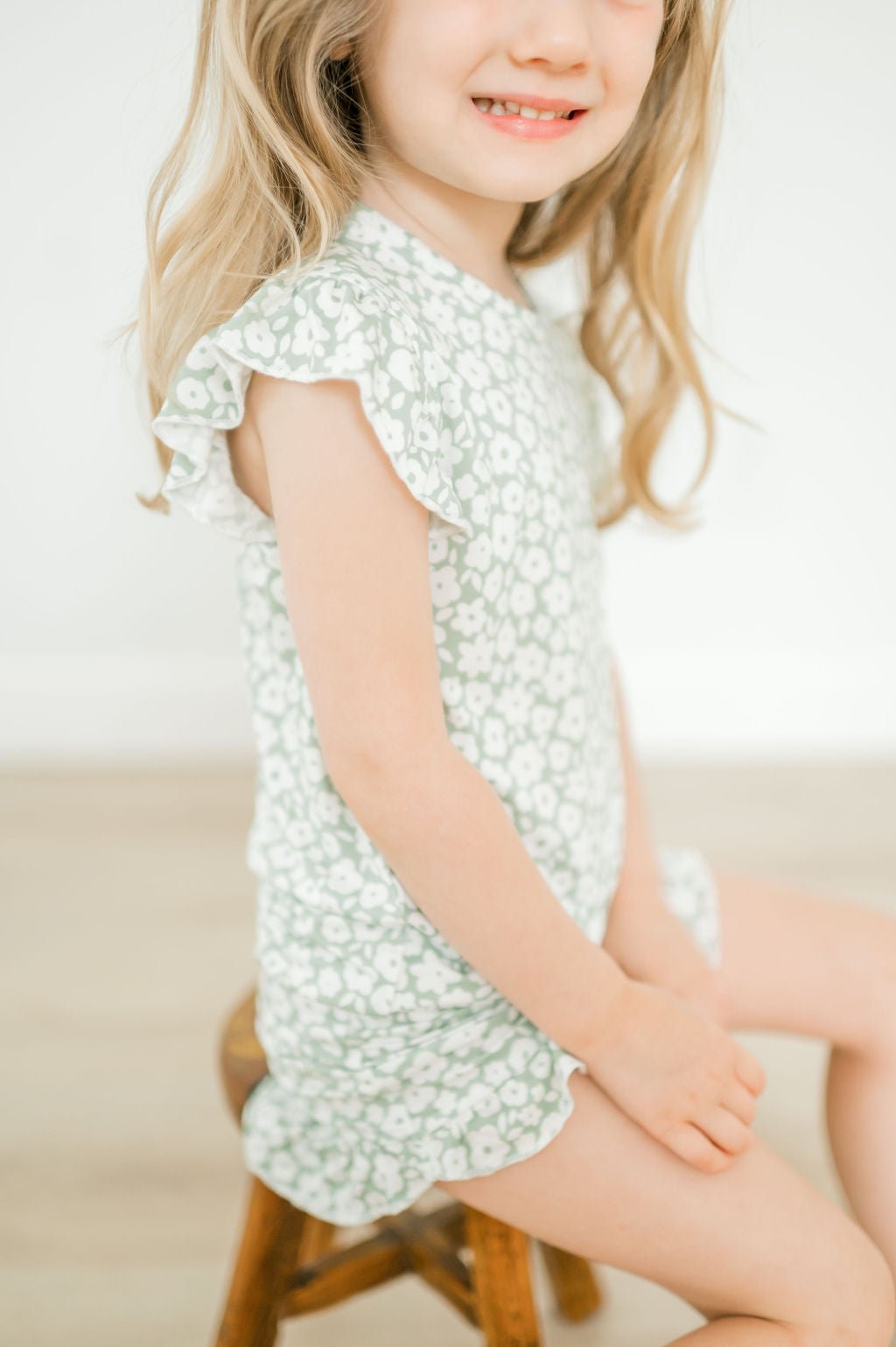 Two - Piece Short Set - Sage Ditsy Floral - Harp Angel Boutique