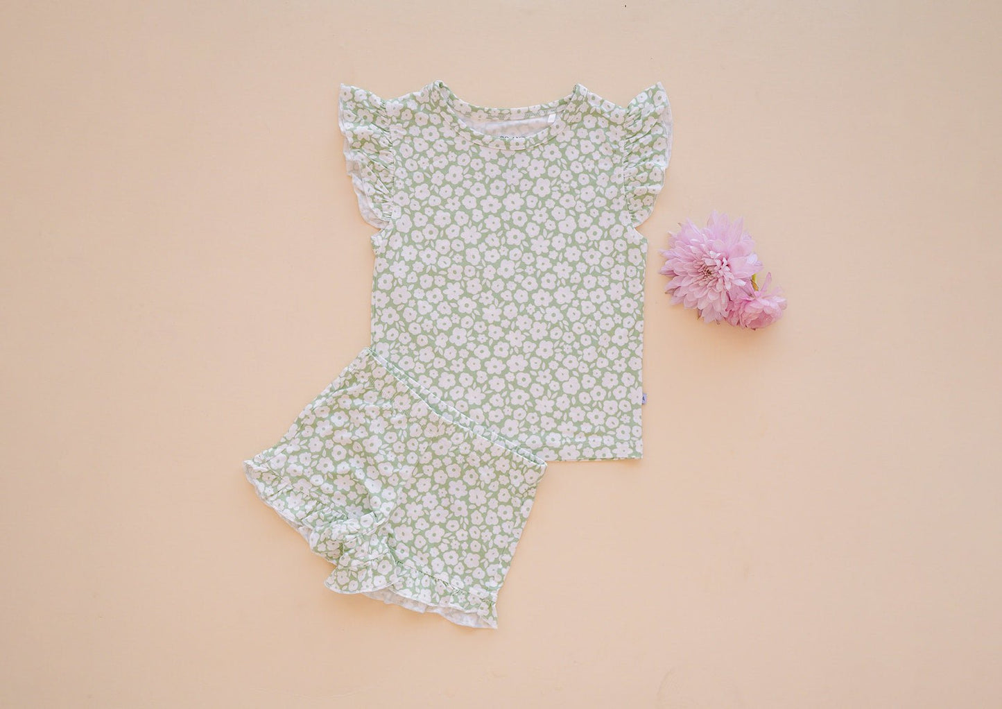 Two-Piece Short Set - Sage Ditsy Floral - Harp Angel Boutique