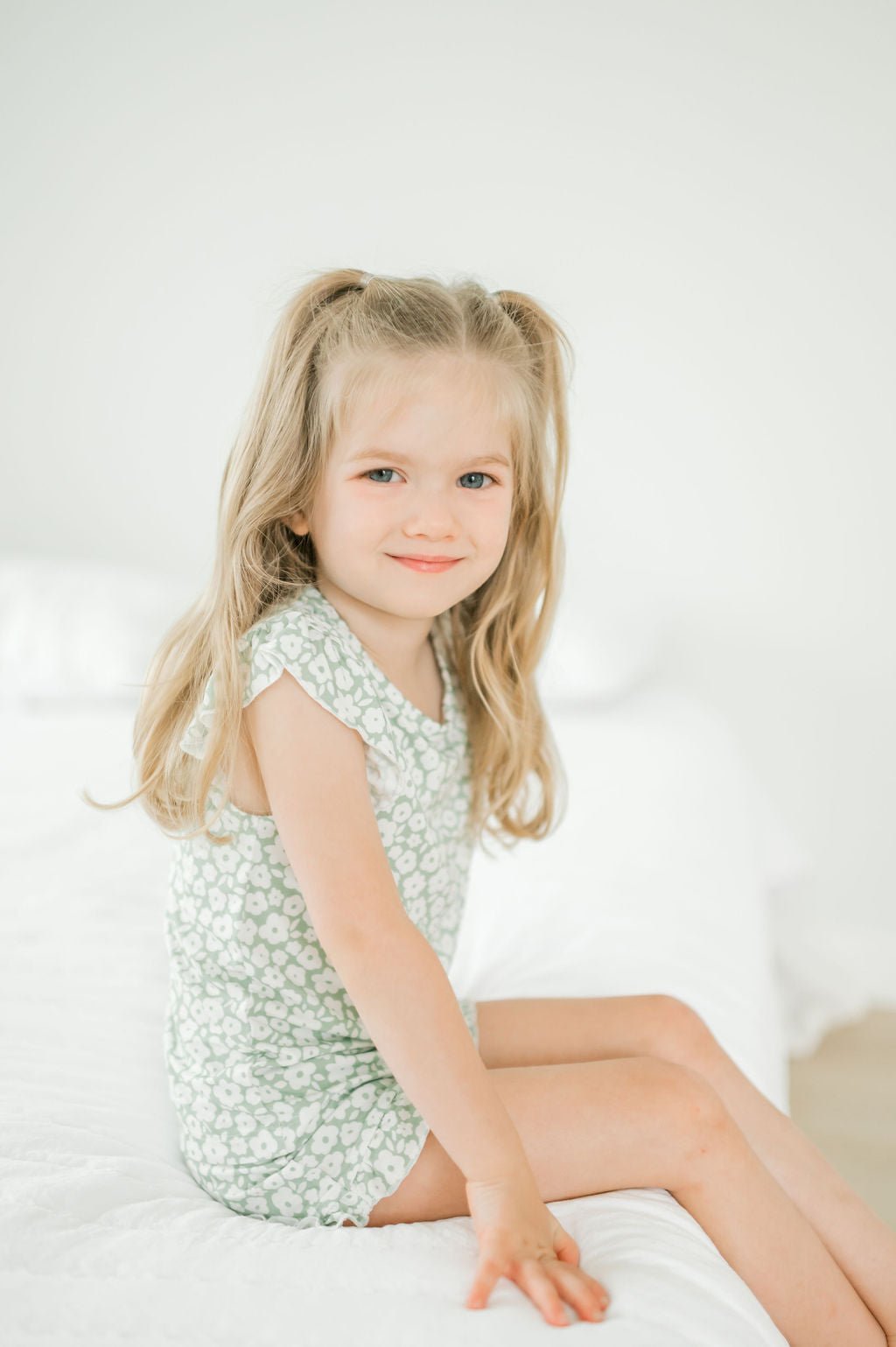 Two - Piece Short Set - Sage Ditsy Floral - Harp Angel Boutique