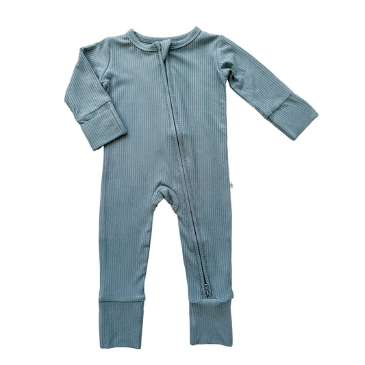 Zipper Romper - Arona Blue Ribbed - Harp Angel Boutique