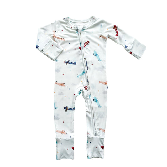 Zipper Romper - Vintage Airplane - Harp Angel Boutique