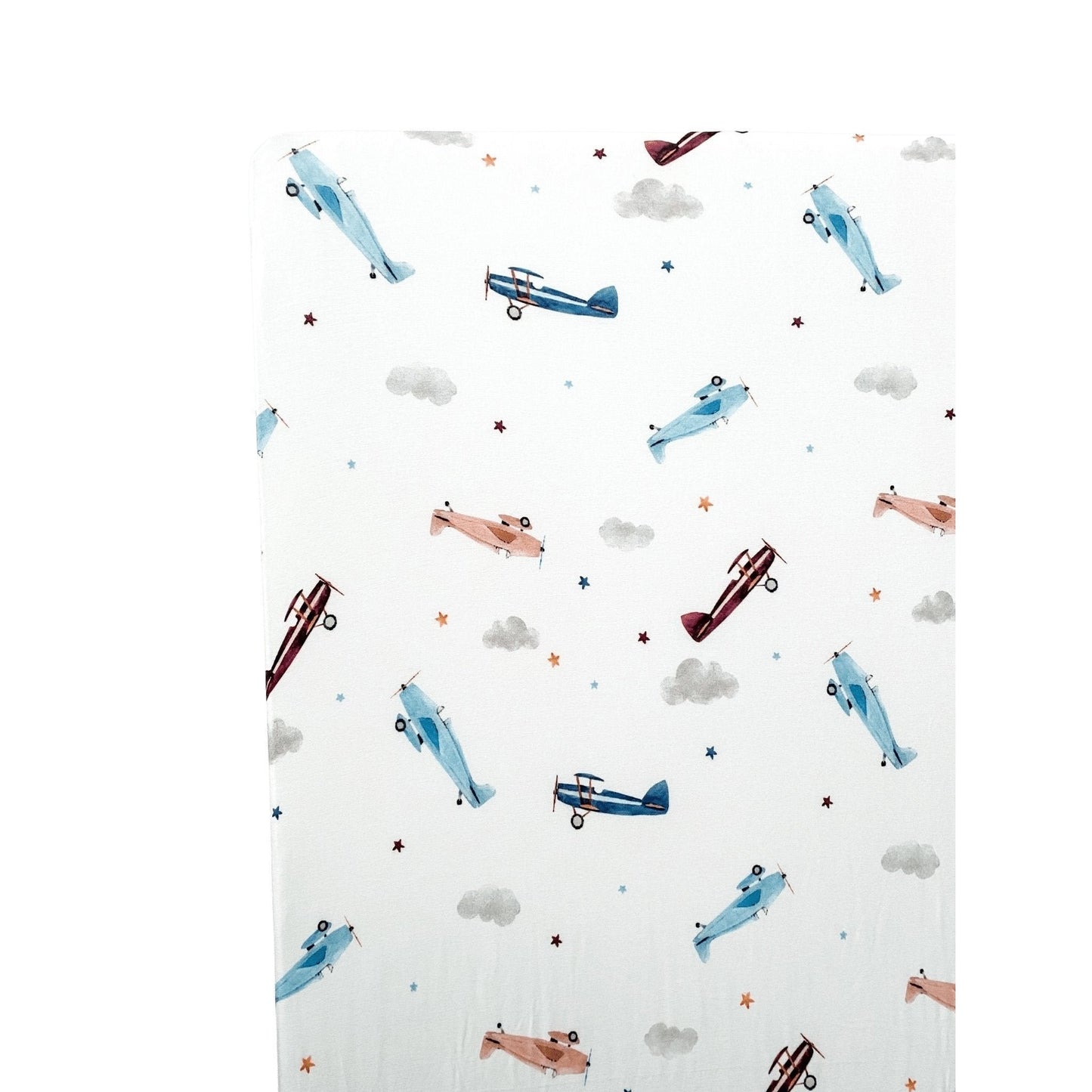 Bamboo Fitted Crib Sheet - Vintage Airplane - Harp Angel Boutique