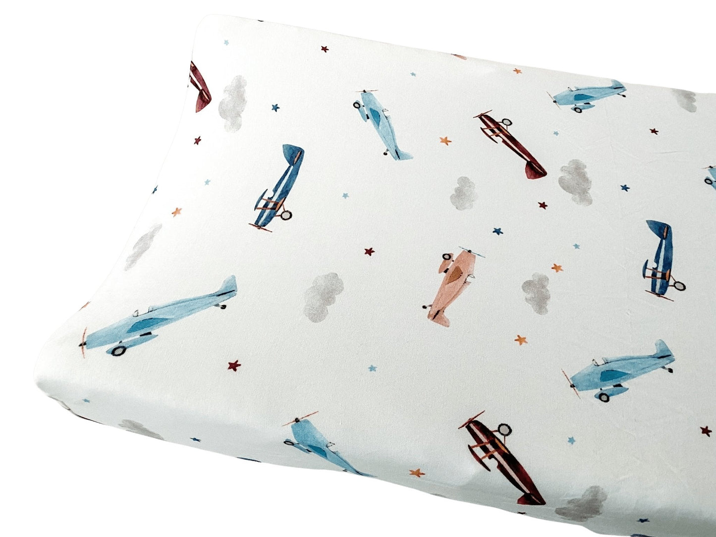 Bamboo Premium Changing Pad Cover - Vintage Airplane - Harp Angel Boutique