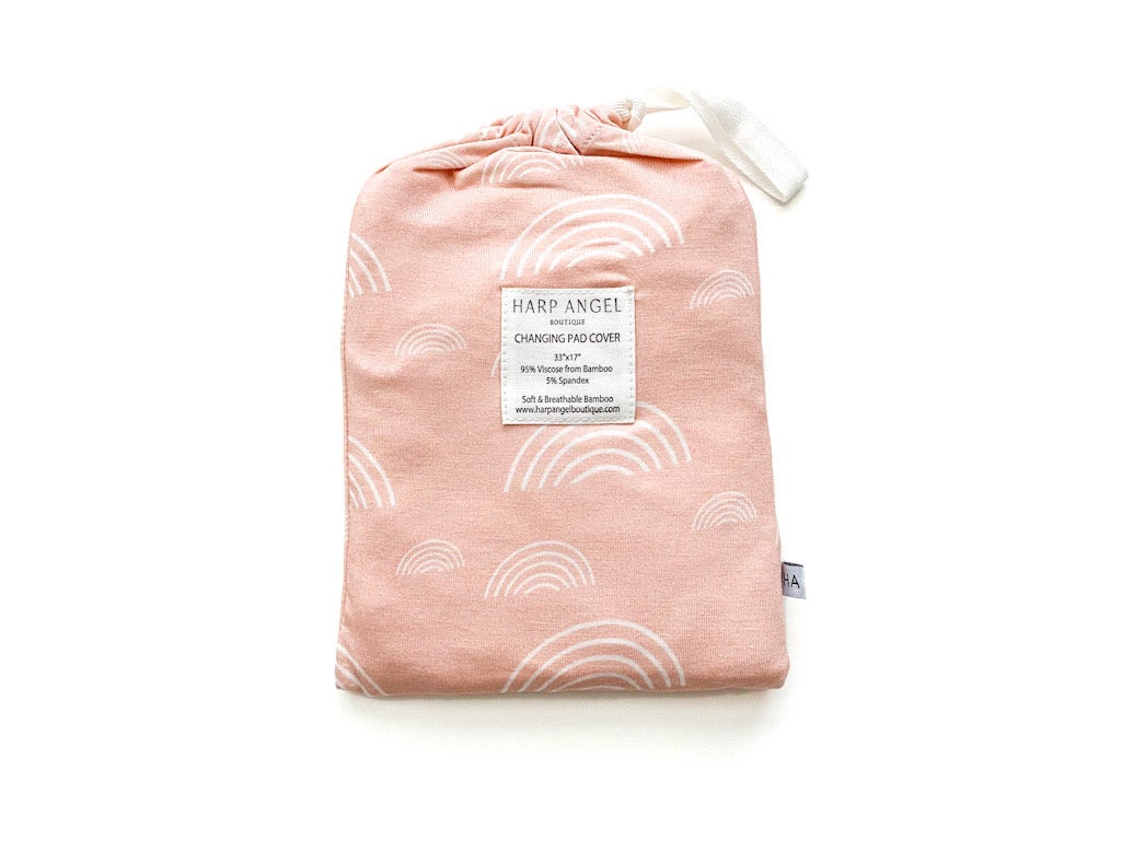 Bamboo Premium Changing Pad Cover - Blush Pink Rainbow - Harp Angel Boutique