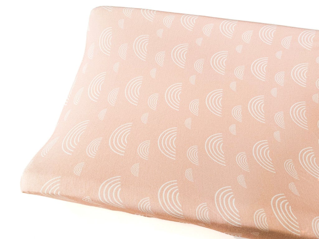 Bamboo Premium Changing Pad Cover - Blush Pink Rainbow - Harp Angel Boutique