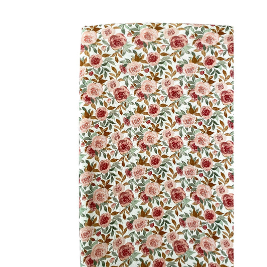 Bamboo Premium Fitted Crib Sheet - Dusty Pink Floral - Harp Angel Boutique