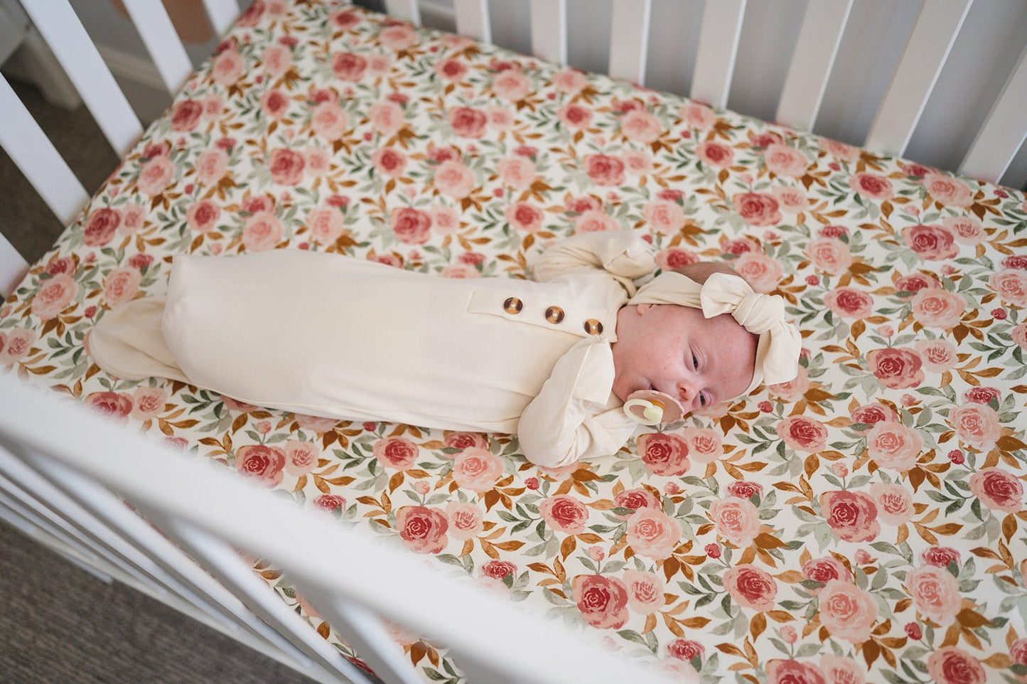 Bamboo Premium Fitted Crib Sheet - Dusty Pink Floral - Harp Angel Boutique