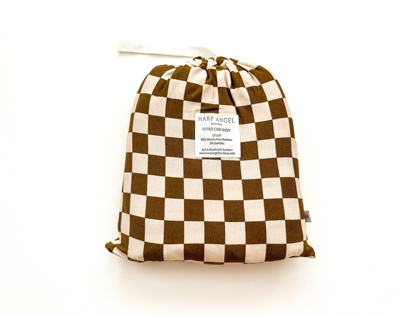 Bamboo Premium Fitted Crib Sheet - Toffee Checker - Harp Angel Boutique