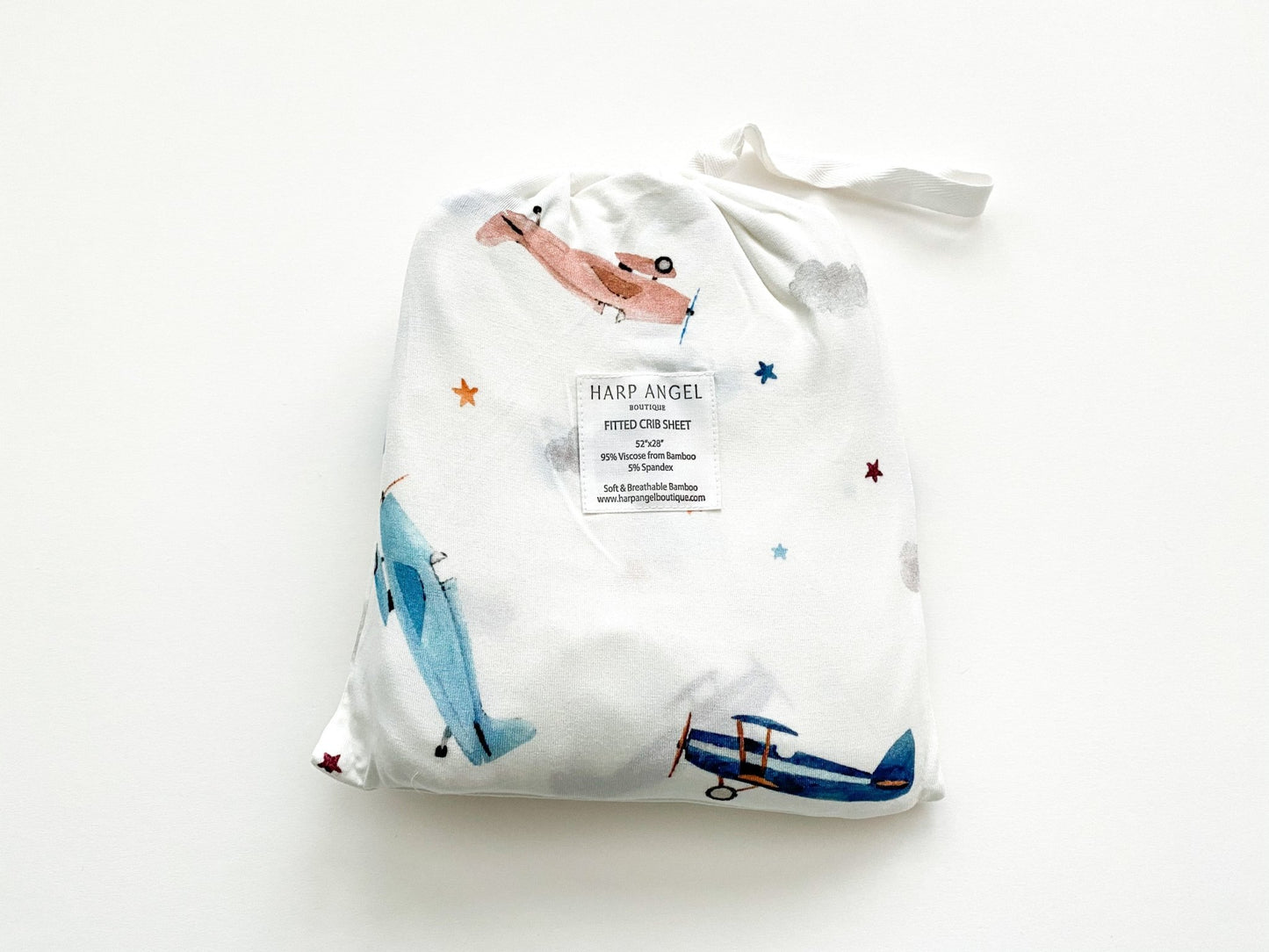 Bamboo Premium Fitted Crib Sheet - Vintage Airplane - Harp Angel Boutique