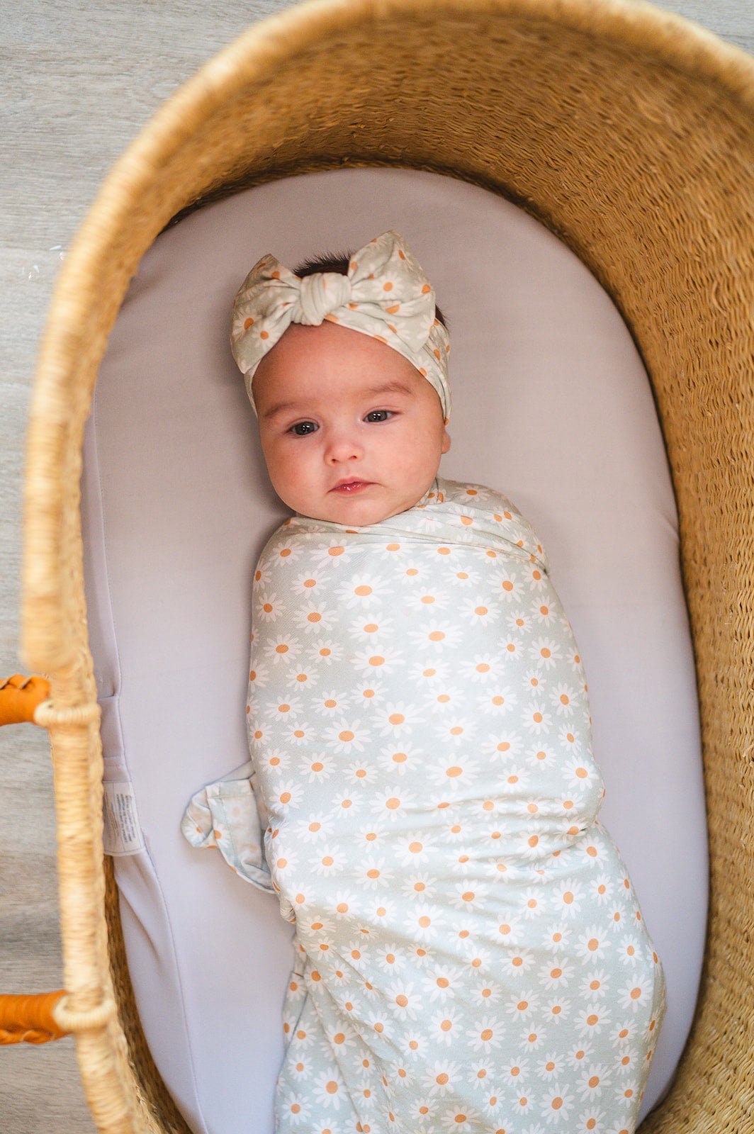 Bamboo Stretch Swaddle - Blue Daisy - Harp Angel Boutique
