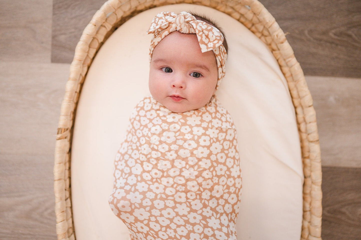 Bamboo Stretch Swaddle - Mocha Ditsy Floral - Harp Angel Boutique