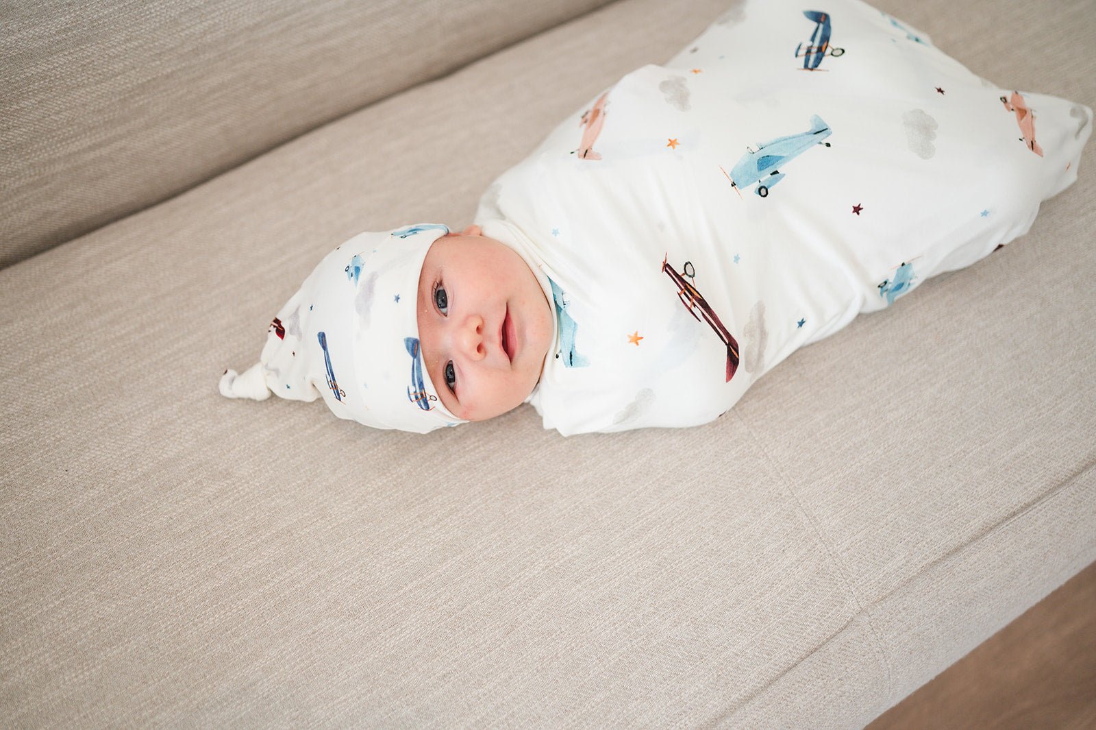 Bamboo Stretch Swaddle - Vintage Airplane - Harp Angel Boutique