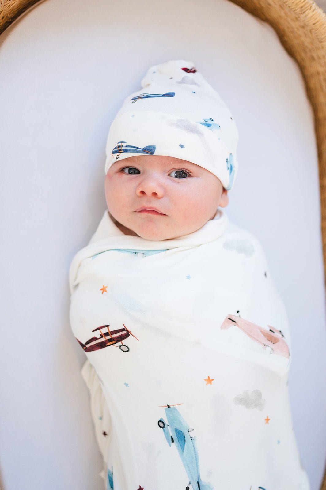 Bamboo Stretch Swaddle - Vintage Airplane - Harp Angel Boutique