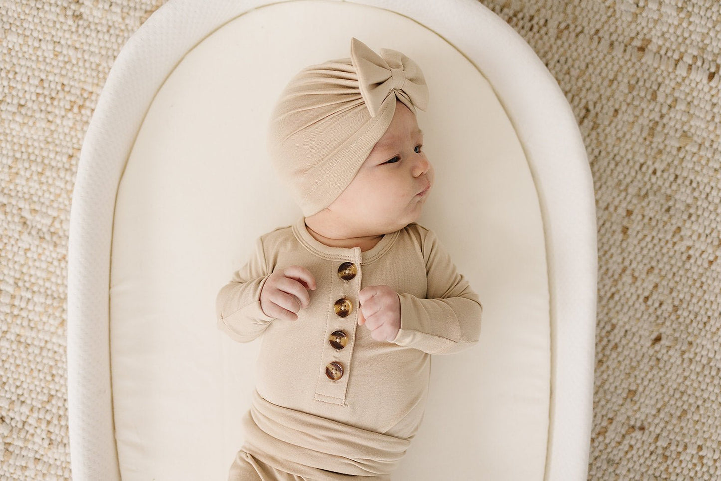 Bow Turban Hat - Tan - Harp Angel Boutique