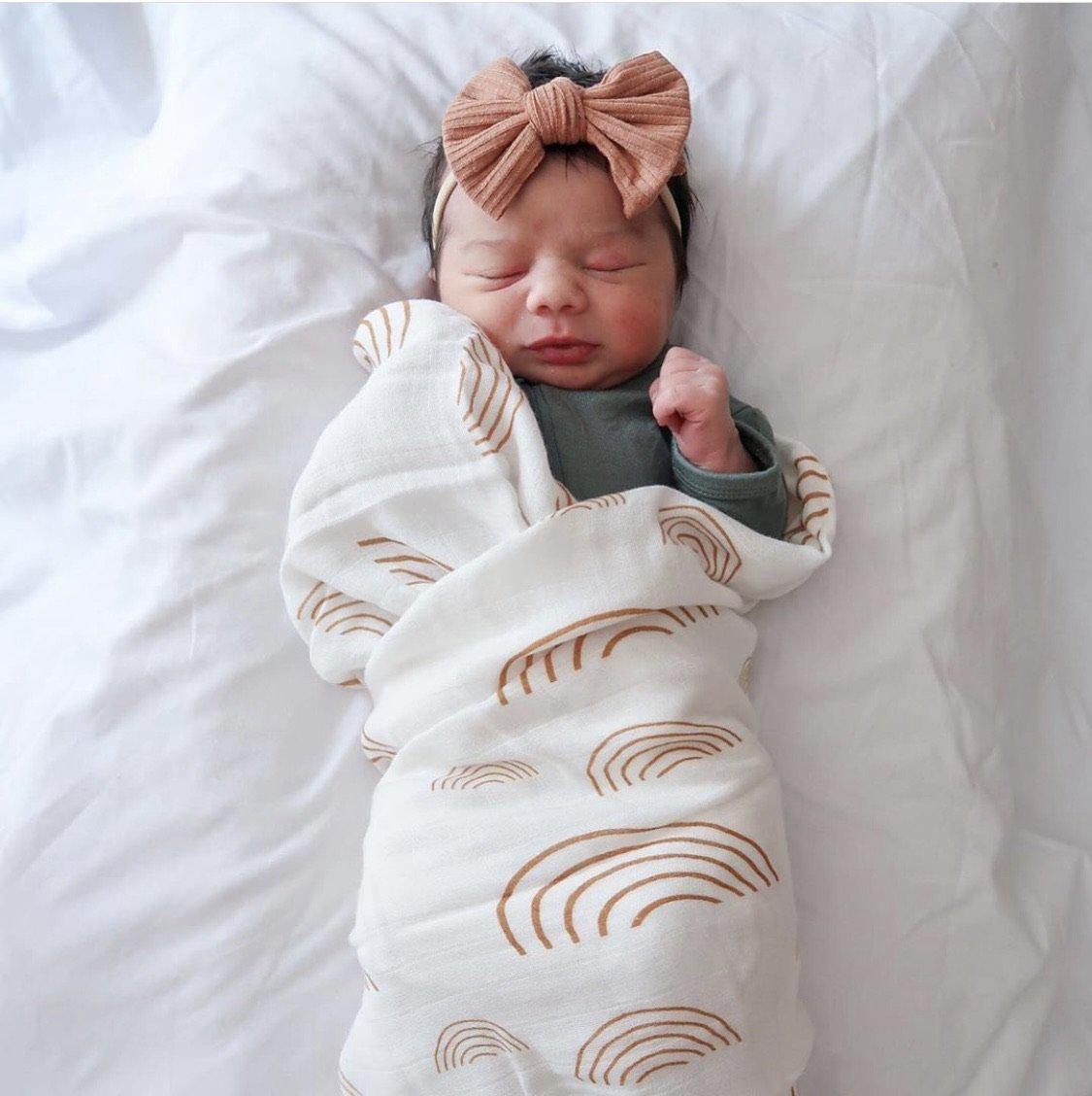 Caramel & White Rainbow Swaddle Blanket - Harp Angel Boutique
