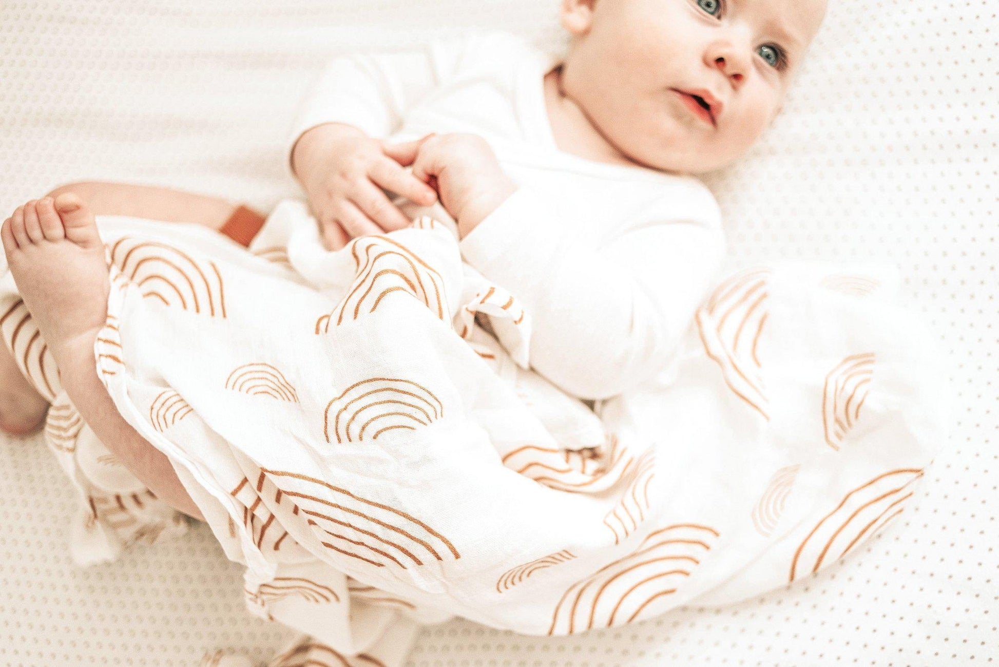 Caramel & White Rainbow Swaddle Blanket - Harp Angel Boutique