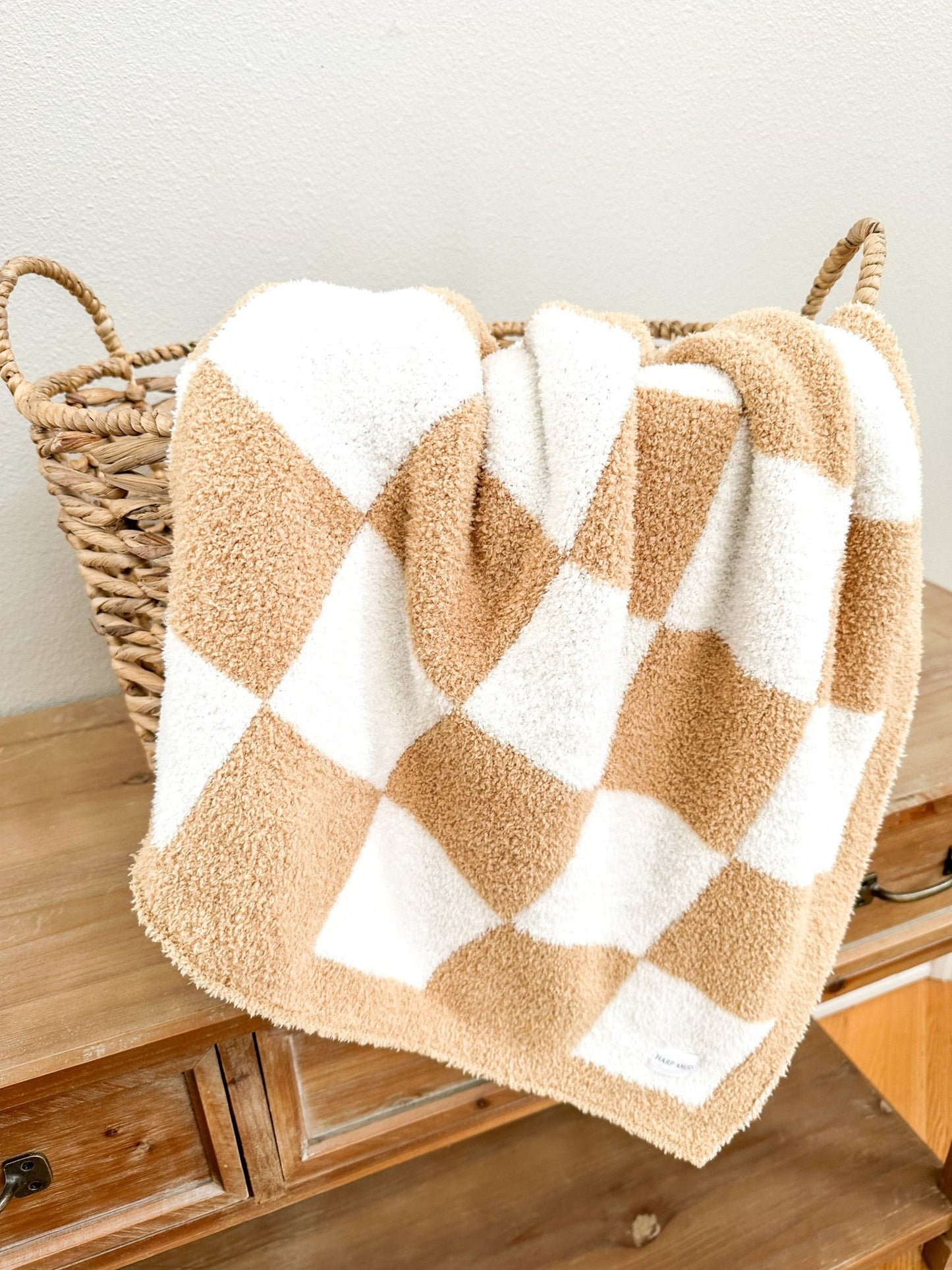 Checker Blanket - Camel/White - Harp Angel Boutique