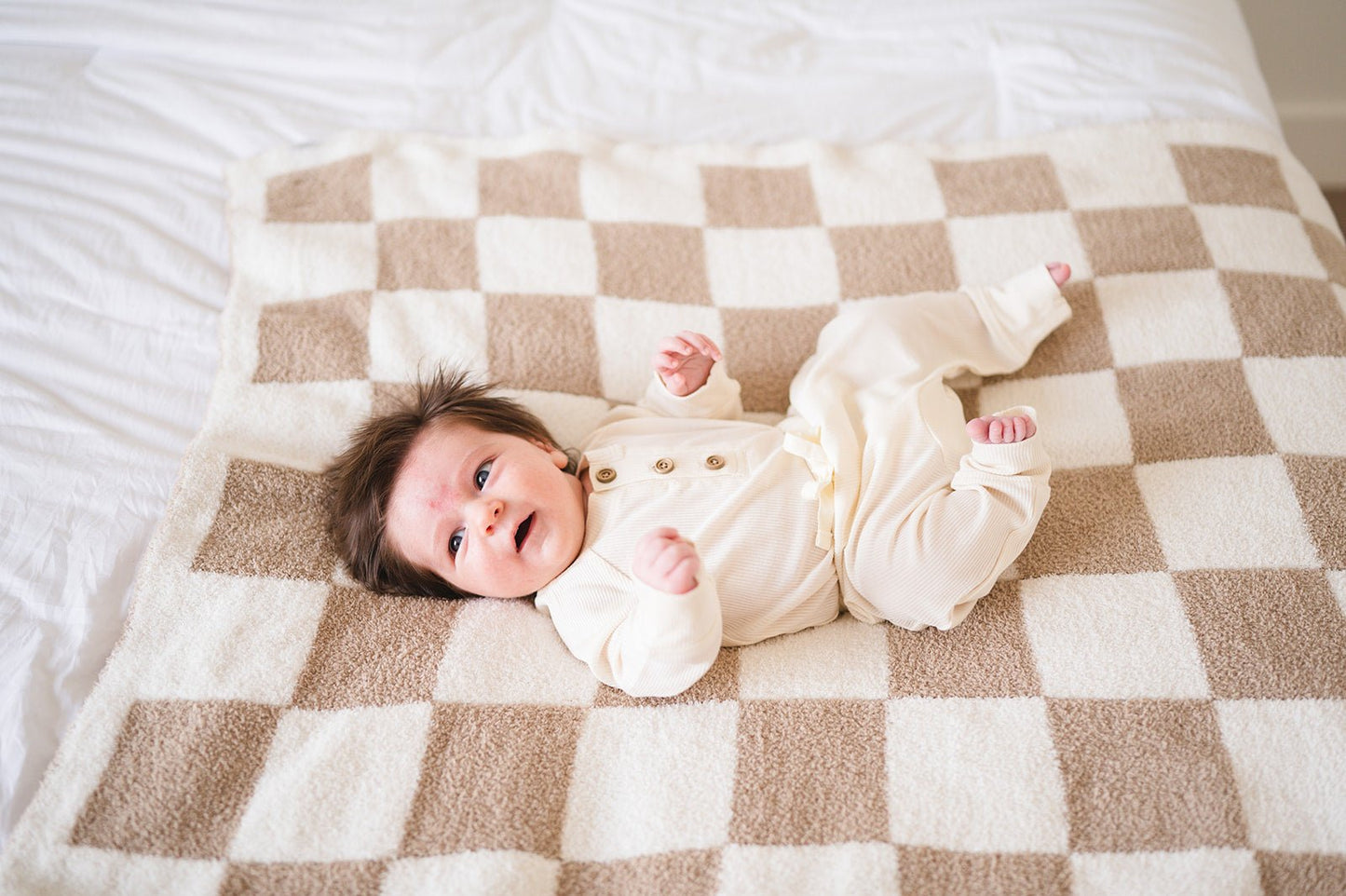 Checker Blanket - Taupe/White - Harp Angel Boutique