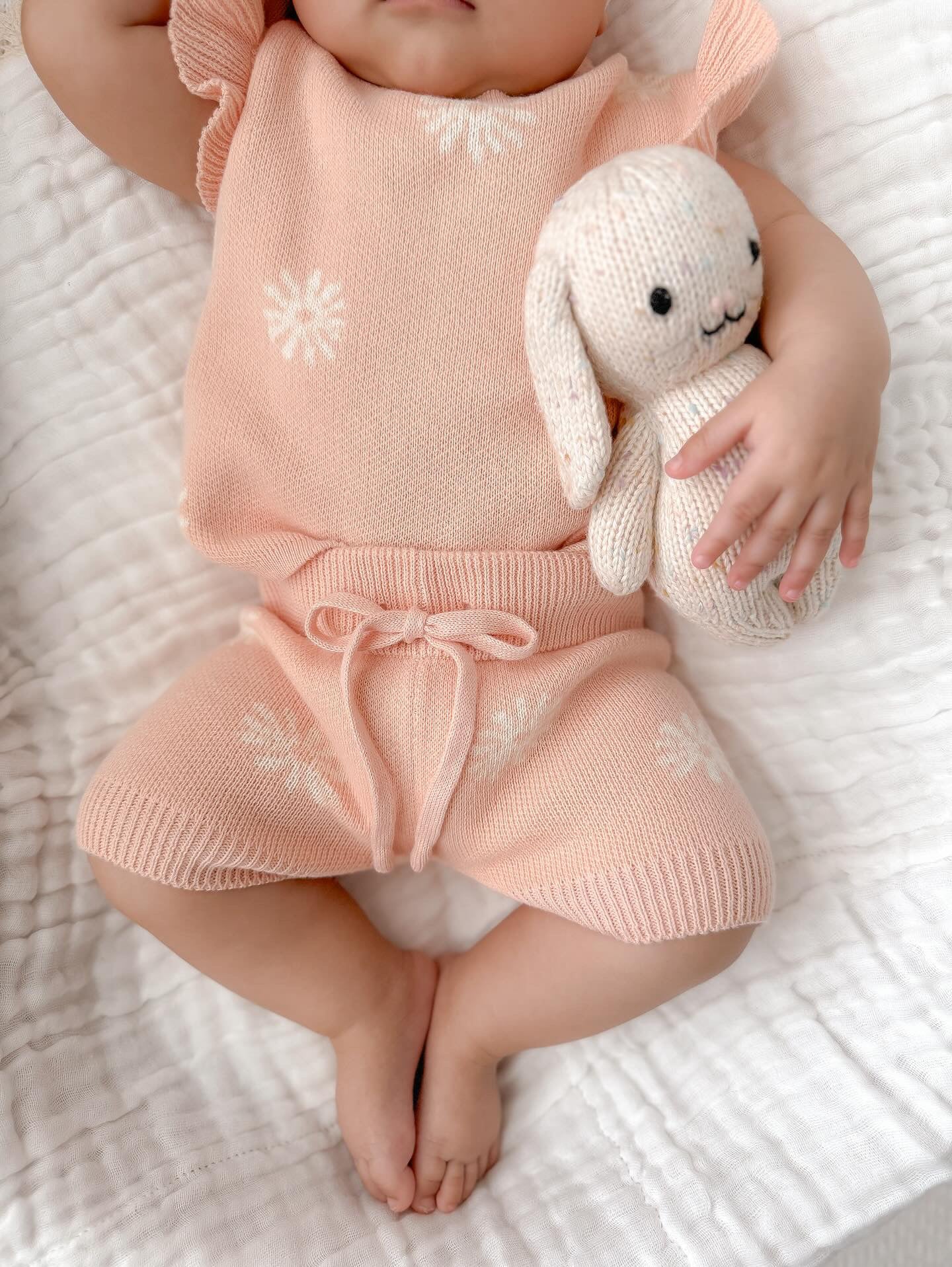 Organic Knit Short Set - Coral Daisies - Harp Angel Boutique